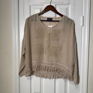 ASTR Embroidered Fringe Hem Boho Top Cream Small NWT